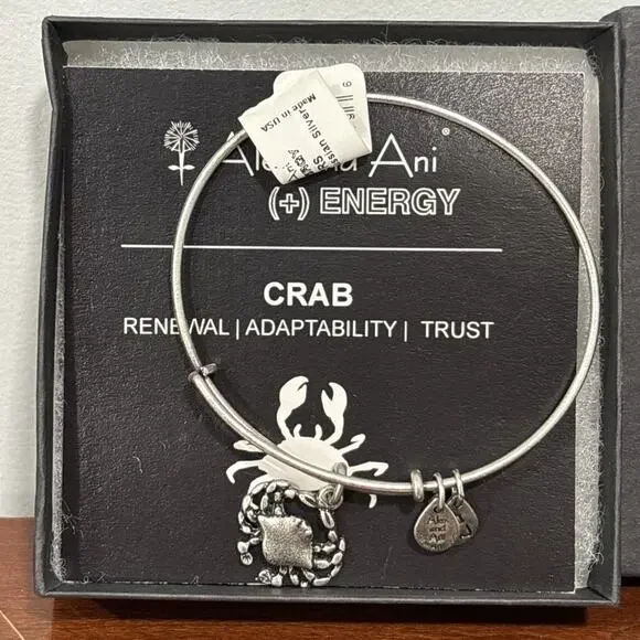 Alex & Ani Rafaelian Silver " Crab " Beach Sea Charm Bangle Bracelet - Picture 2 of 3